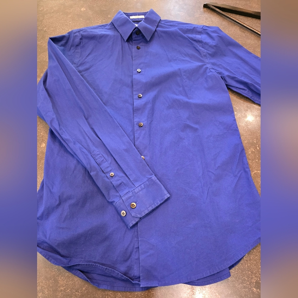 Express Blue Fitted Dress Shirt